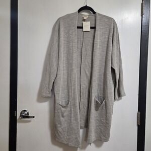 Donni Womens Ribbed Open Front Cardigan Lightweight Pockets Neutral Gray